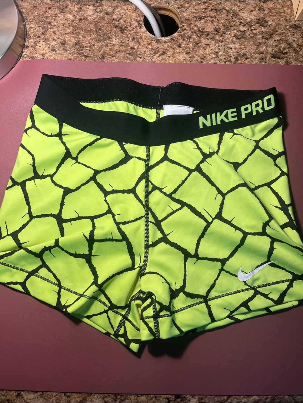Nike Pro Women’s Neon Green Crackle Print Bike Shorts